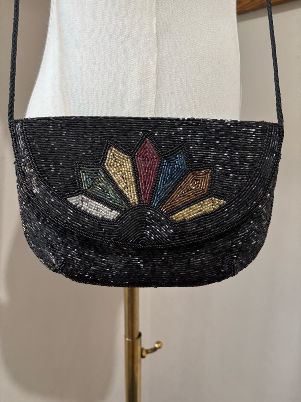 2 Vintage Beaded Tapestry Casino Evening Crossbody Shoulder purse Bags Black
